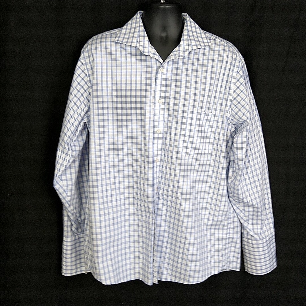 Donald J. Trump Dress Shirt Mens 16.5 34/35 Blue White Check Non Iron Classic